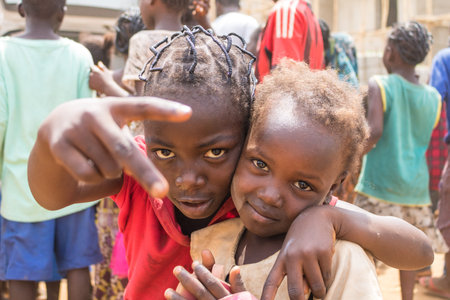 Children living in the wooden makeshift place of Internally Displaced Persons in Abuja, the Federal Capital of Nigeria.のeditorial素材