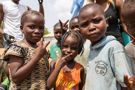 Children living in the wooden makeshift place of Internally Displaced Persons in Abuja, the Federal Capital of Nigeria.のeditorial素材