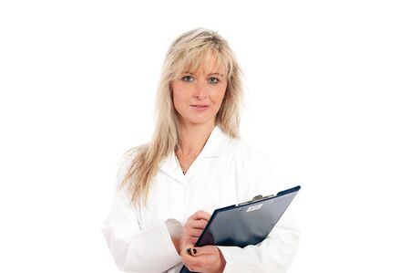 young lab assistant with writing portfolioの写真素材