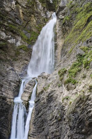 Martuljski slap, waterfall in mountains, Triglav national park, Sloveniaの写真素材