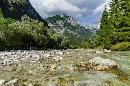 Soca river valley, Triglav National Park, Sloveniaの写真素材