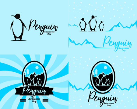 Set of penguin awareness day vector illustrationのイラスト素材