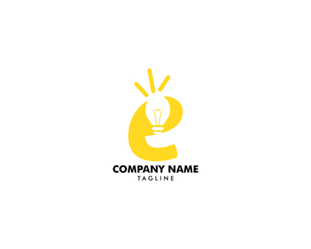 E Initial Letter with creative bulb Logo vector element, Initial letter bulb Logo Templateのイラスト素材