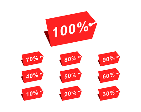 Set of 10%, 10%, 20%, 30%, 40%, 50%, 60%, 70%, 80%, 90%, 100% Discount Hang Tag Vector Templateのイラスト素材