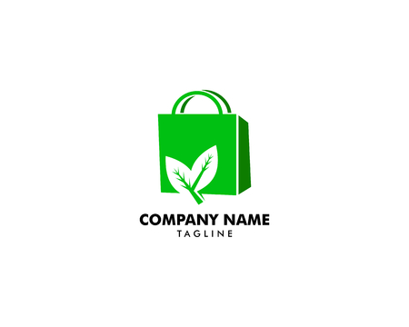 Nature store logo, Paper bag with green leaf logo illustration, Nature logo conceptのイラスト素材