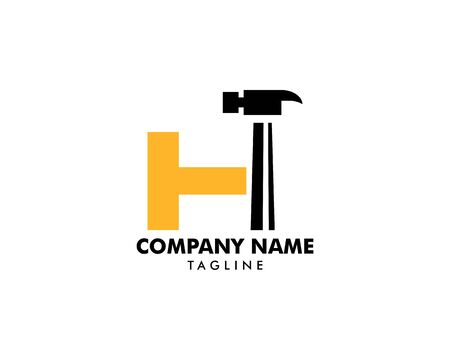 Hammer Logo with Letter H, Repair, Construction or Renovation Logo Conceptのイラスト素材