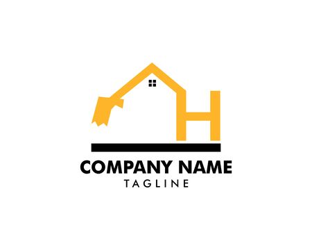 Construction logo template, Home and Real Estate icon, Letter H logo template with House Building, Initial H excavator logo concept template vectorのイラスト素材