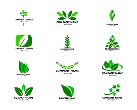 Set of Abstract green leaf logo icon vector designのイラスト素材