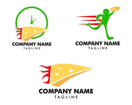 Set of Vector fast pizza logo, Pizza quickly delivering logoのイラスト素材