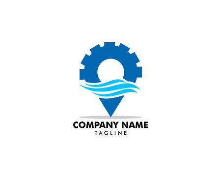 Gear pin water wave location logo icon vector symbol templateのイラスト素材