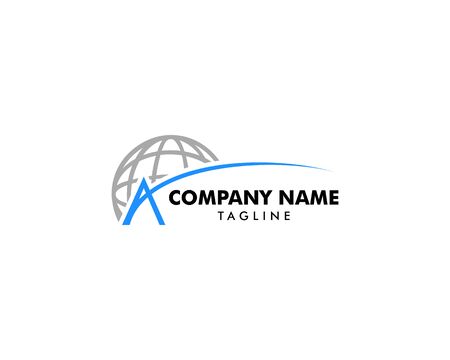 Initial letter A logo with swoosh and globe vector illustration templateのイラスト素材