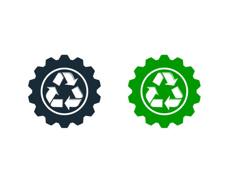 Recycle and Gear Icon Vector Logo Template Illustration Designのイラスト素材