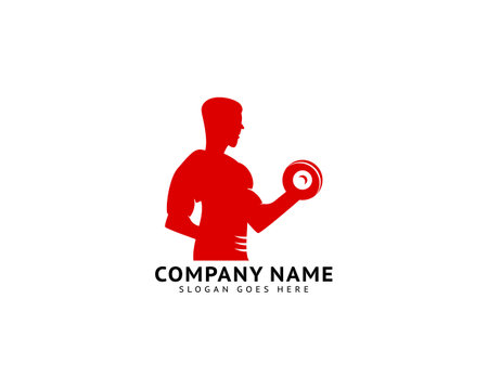 Fitness club logo with man silhouette, Man holds dumbbellのイラスト素材