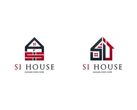 Set of Letter SI with House Logoのイラスト素材