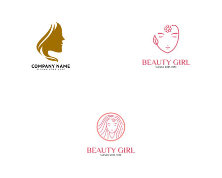 Set of Woman face logo design vector illustration, Girl silhouette for cosmetics, beauty, salon, health and spa, fashion themesのイラスト素材