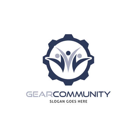 Gear Community People Group Icon Vector Logo Template Illustration Designのイラスト素材