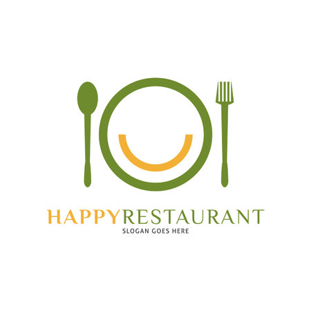 Happy Restaurant Logo Vector Icon Illustrationのイラスト素材