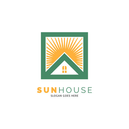 Sun House Icon Vector Logo Template Illustration Designのイラスト素材