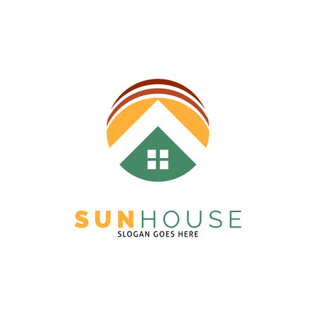 Sun House Icon Vector Logo Template Illustration Designのイラスト素材