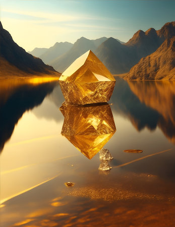gold crystals over the lake illustrationの素材