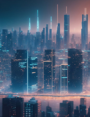 city skyline and skyscraper illustrationの素材