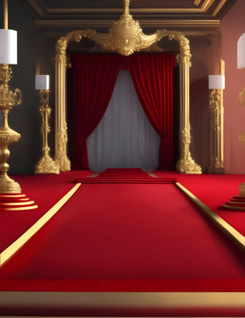 royal and rich red carpet along with podium illustrationの素材