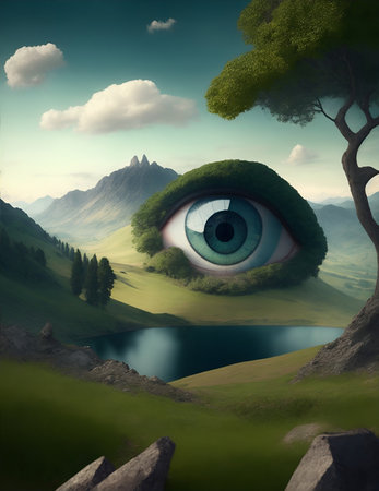 landscape with eyes illustrationの素材