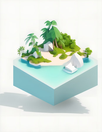 isometric, island in a box, minimalist on a white background illustrationの素材