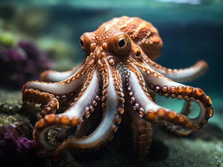 Octopus in the aquarium. Close up view of a marine animal.の素材