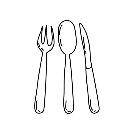 Spoon, Fork and Knife Icon Doodle Illustrationのイラスト素材
