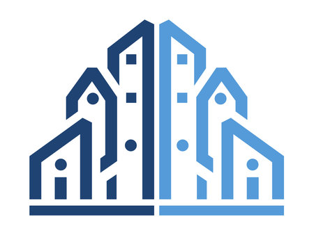 A single modern skyscraper icon in minimalist style, featuring a tall city building silhouette. Ideal for architecture, urban design, construction, and real estate branding projects.のイラスト素材