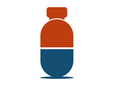 Single vector icon of pills and a laboratory bottle in modern flat style. Perfect for medical, pharmacy, and healthcare projects. Editable, clean, and ideal for infographics or app design.のイラスト素材