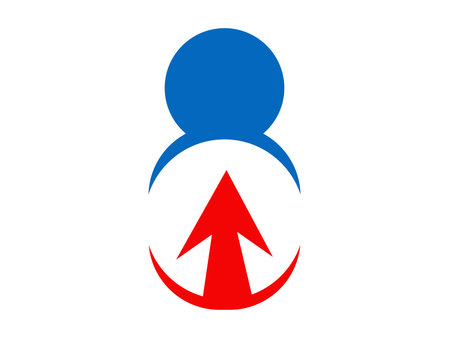 A clean and modern arrow people icon featuring a human silhouette combined with directional arrows, perfect for business, leadership, navigation, teamwork, and corporate branding design projects.のイラスト素材