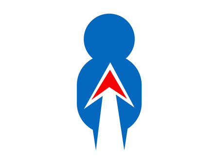 A clean and modern arrow people icon featuring a human silhouette combined with directional arrows, perfect for business, leadership, navigation, teamwork, and corporate branding design projects.のイラスト素材