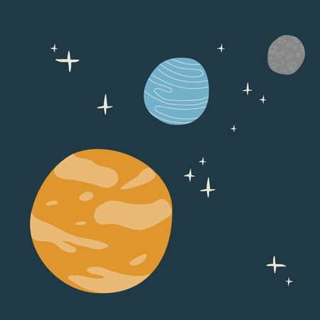 The view of uncharted planets in space. Vector cartoon fantasy illustration of neirbouring planets...