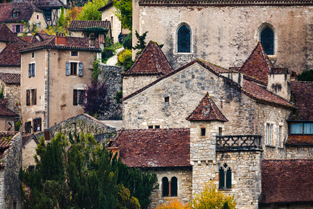 Saint Cirq Lapopie, fragment of the town viewのeditorial素材