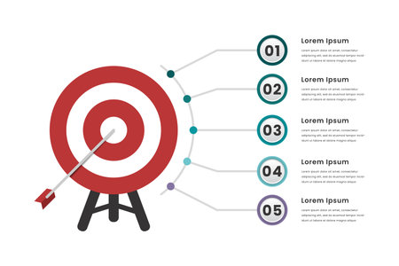Goal infographic design template with 5 elements for your text and 5 steps. Suitable for infographic template for web, business, presentations, etc. Vector Illustrationのイラスト素材
