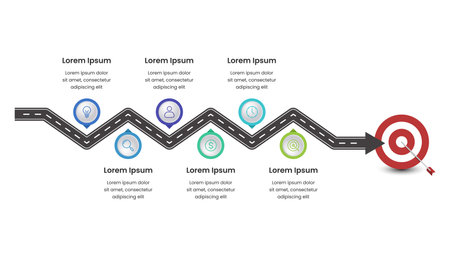 Roadmap infographic template design with six options or steps and icons.のイラスト素材