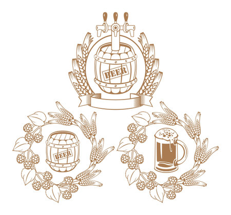 barrel of beer, glassのイラスト素材