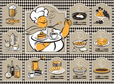 set for the menu with the chefのイラスト素材