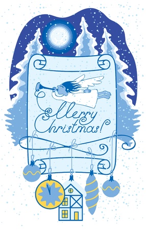 Christmas angel moonlit night のイラスト素材