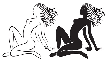 two nude girl silhouetteのイラスト素材