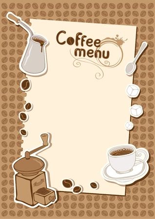 menu with a cup of sugar and coffee grinder のイラスト素材