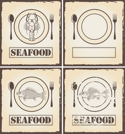 Banners with fish and lobster のイラスト素材