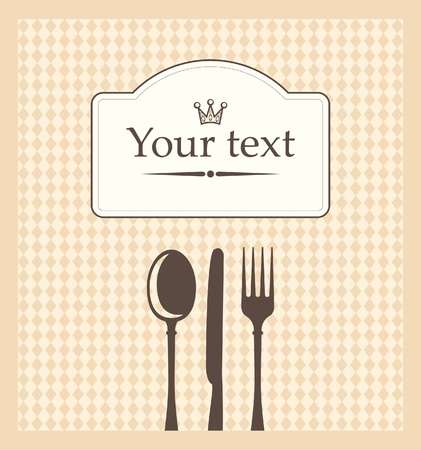menu on beige background in a cage with cutlery のイラスト素材