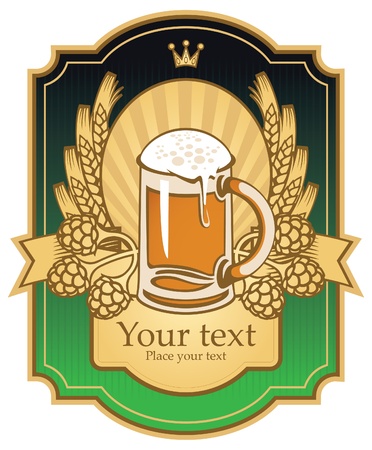 label with a beer glass, malt and wheat のイラスト素材