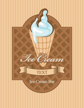 banner with ice cream on waffle background のイラスト素材