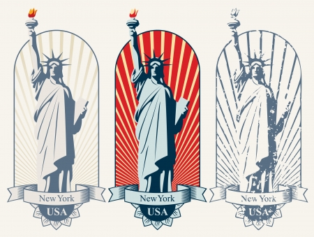 three posters with statue of libertyのイラスト素材