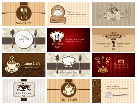 set of business cards on the theme of food and drink のイラスト素材
