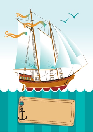 banner with yacht at sea and space for inscriptions のイラスト素材